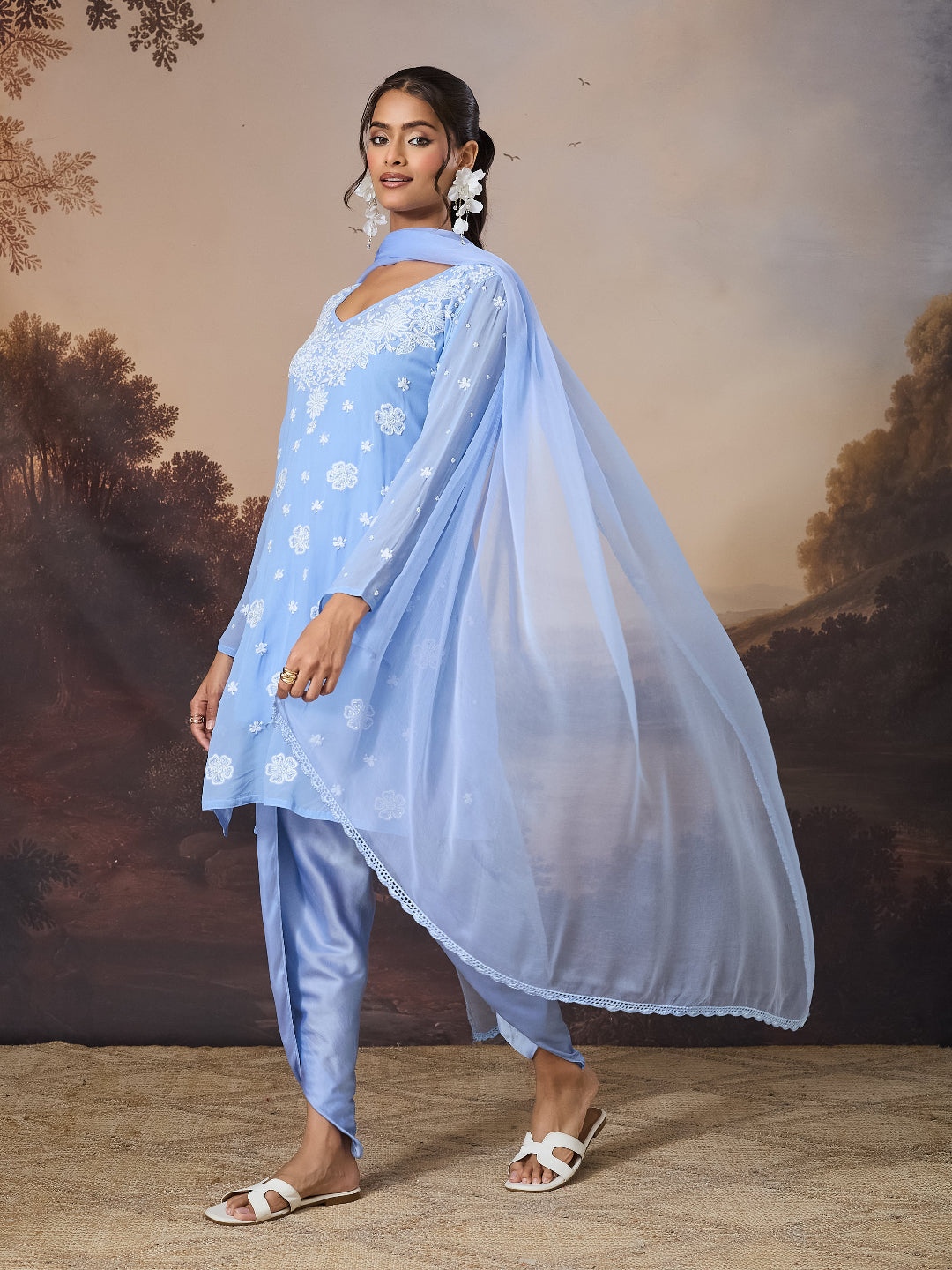 SORAYA CHIKANKARI GEORGETTE BLUE KURTA