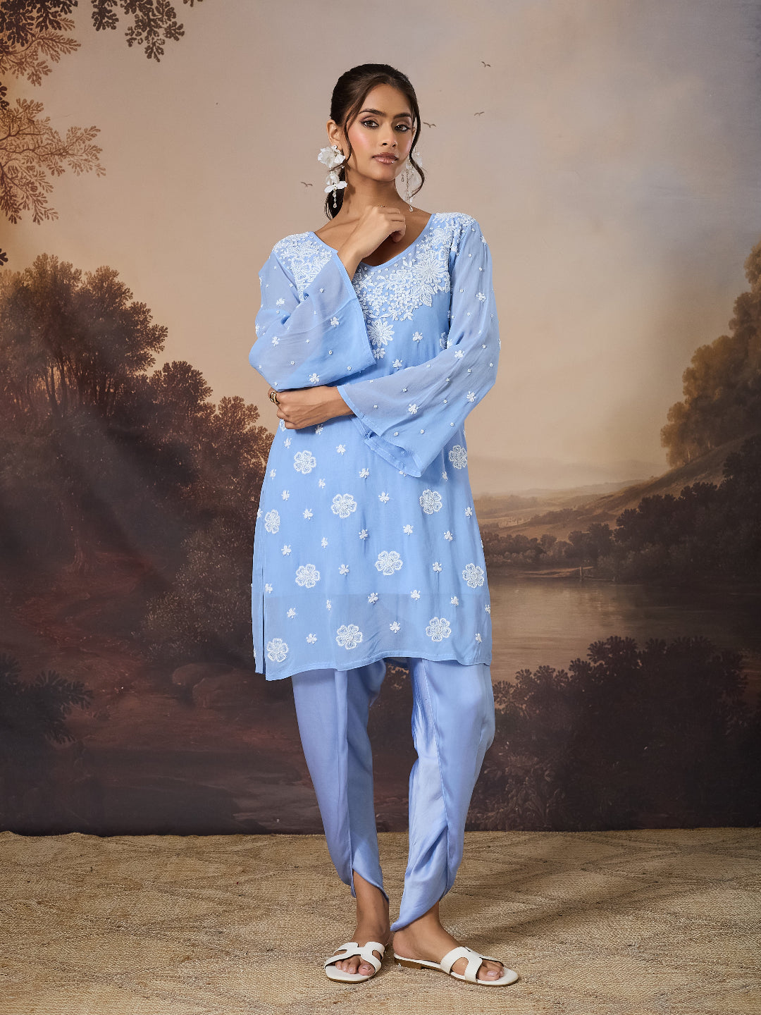 SORAYA CHIKANKARI GEORGETTE BLUE KURTA