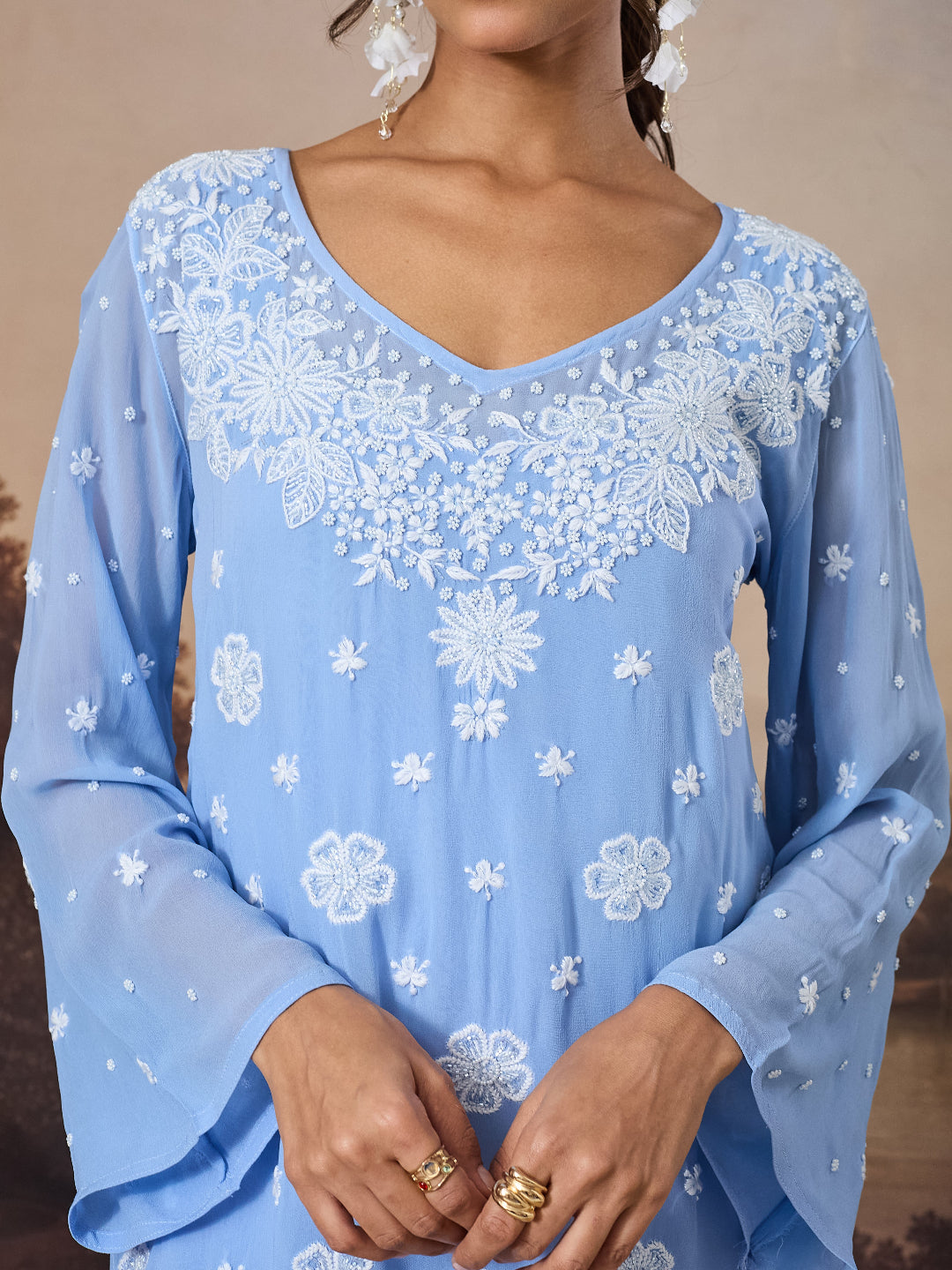 SORAYA CHIKANKARI GEORGETTE BLUE KURTA