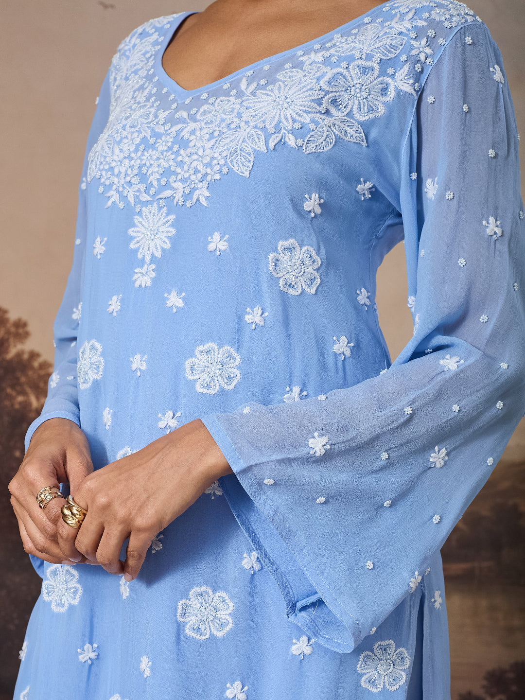 SORAYA CHIKANKARI GEORGETTE BLUE KURTA