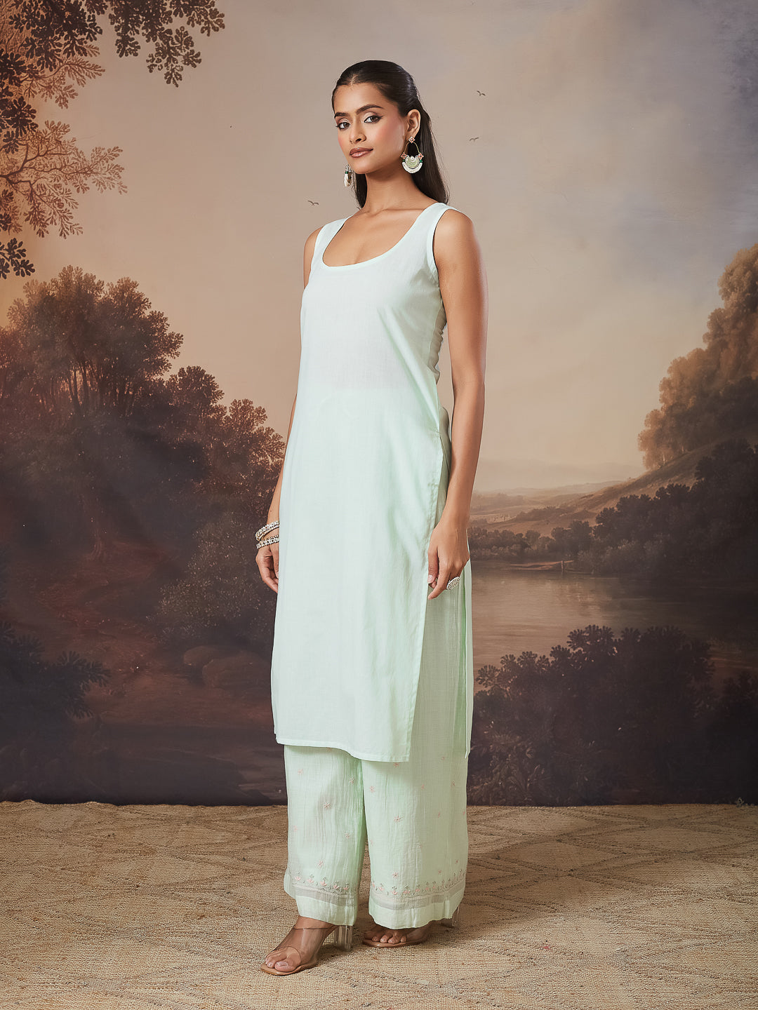 SHAHEEN CHIKANKARI MUL CHANDERI GREEN KURTA