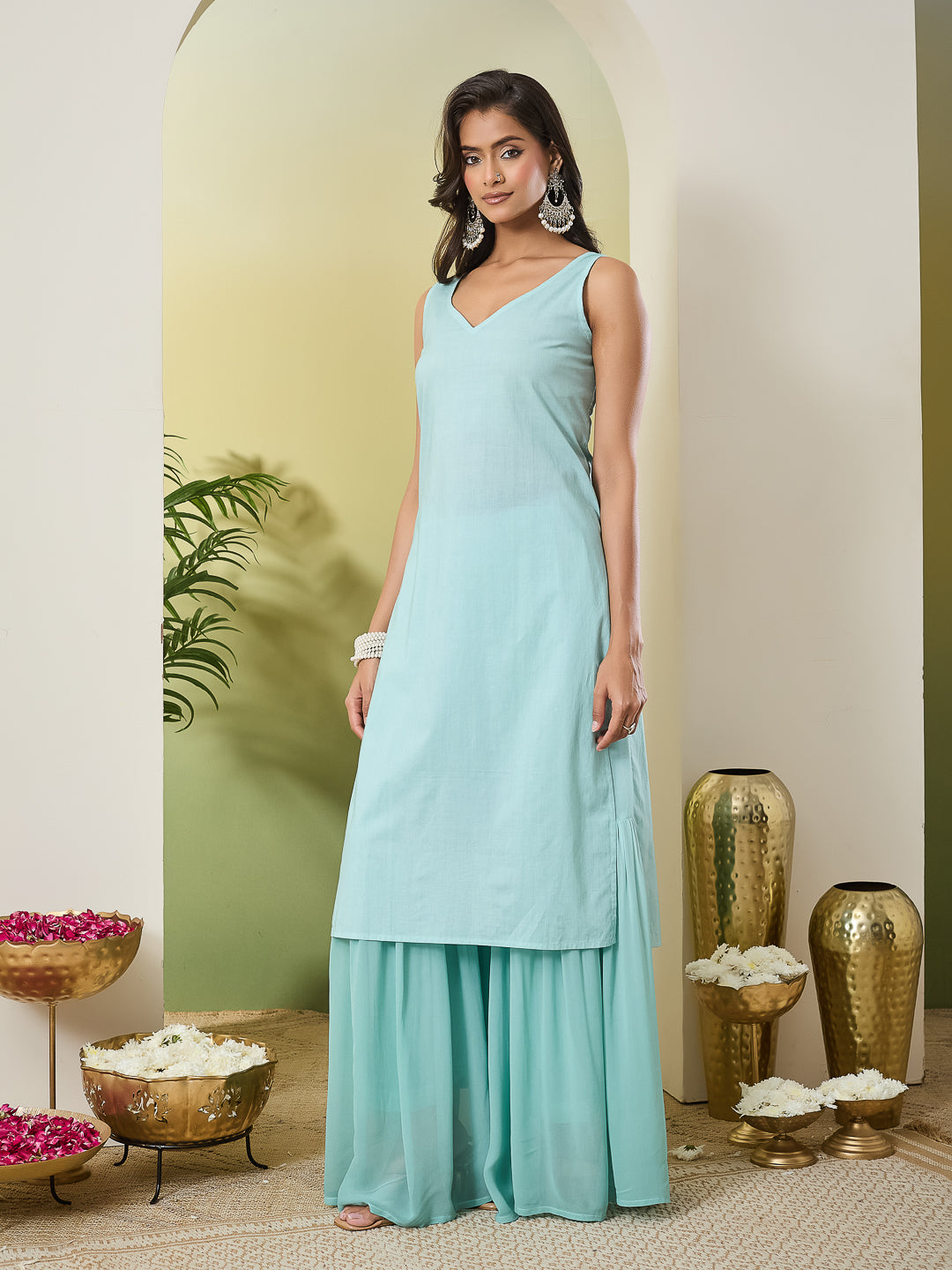 SHAIRA CHIKANKARI GEORGETTE GREEN KURTA SET