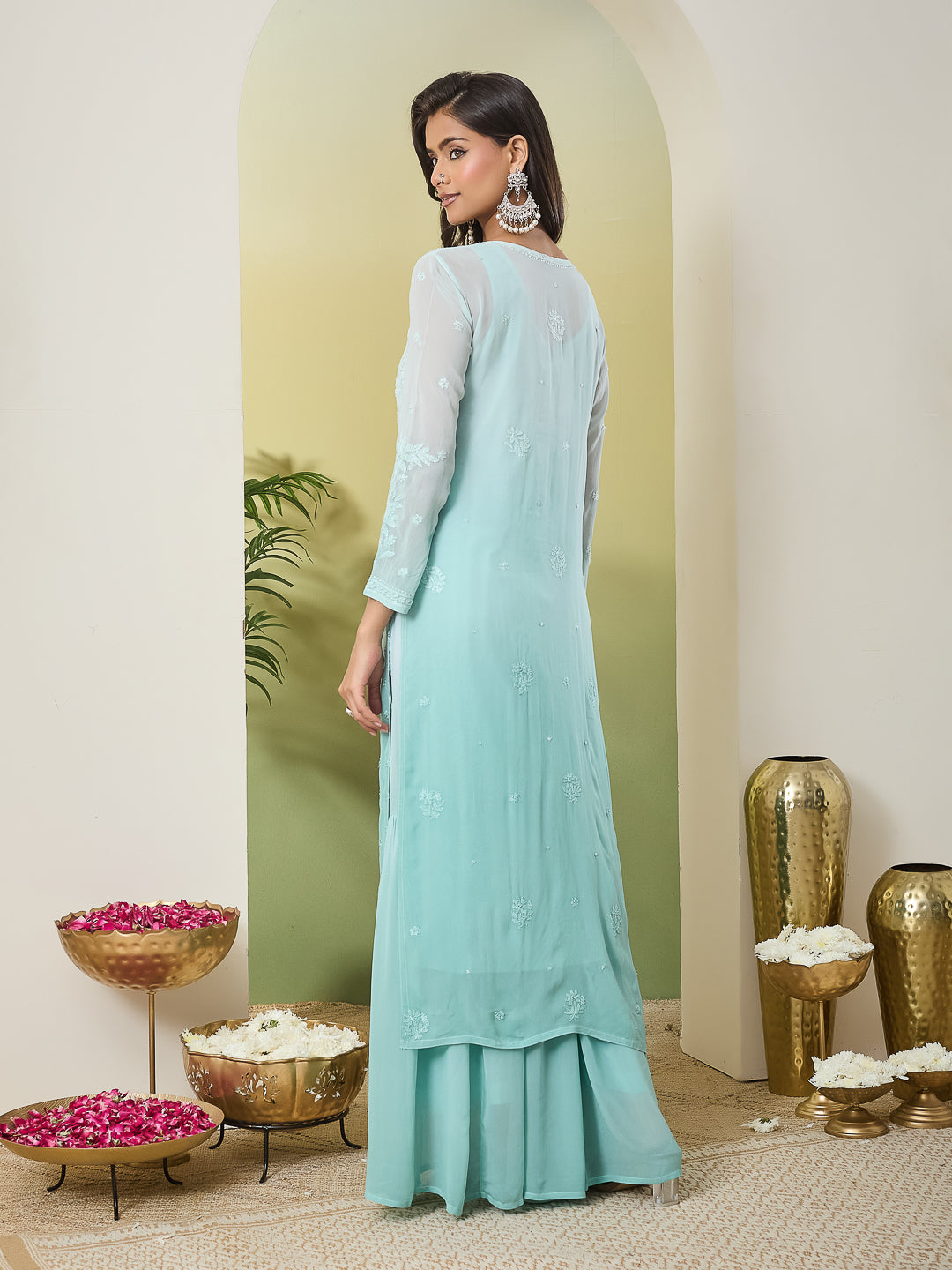 IRYA GREEN GEORGETTE SHARARA