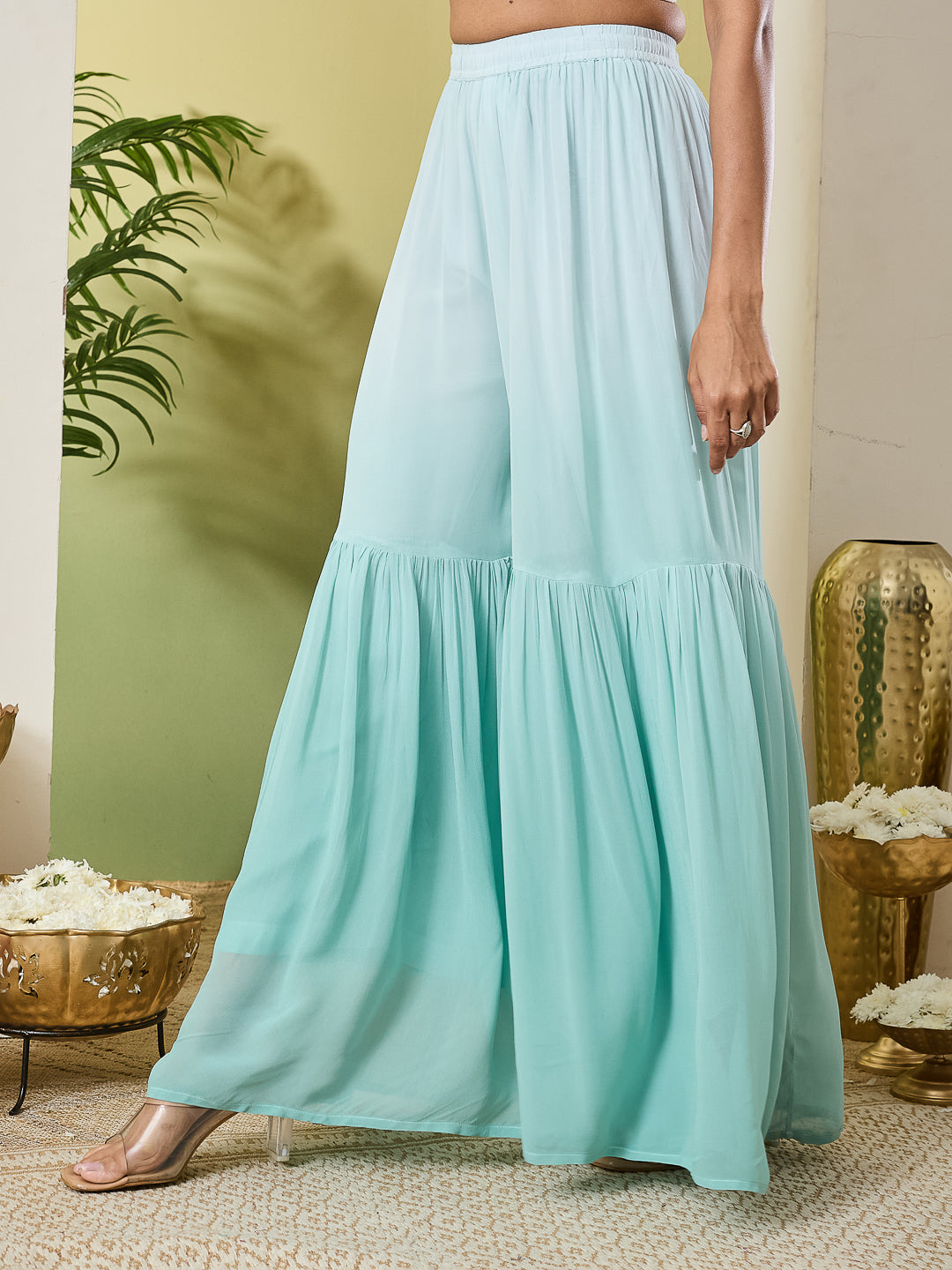 IRYA GREEN GEORGETTE SHARARA