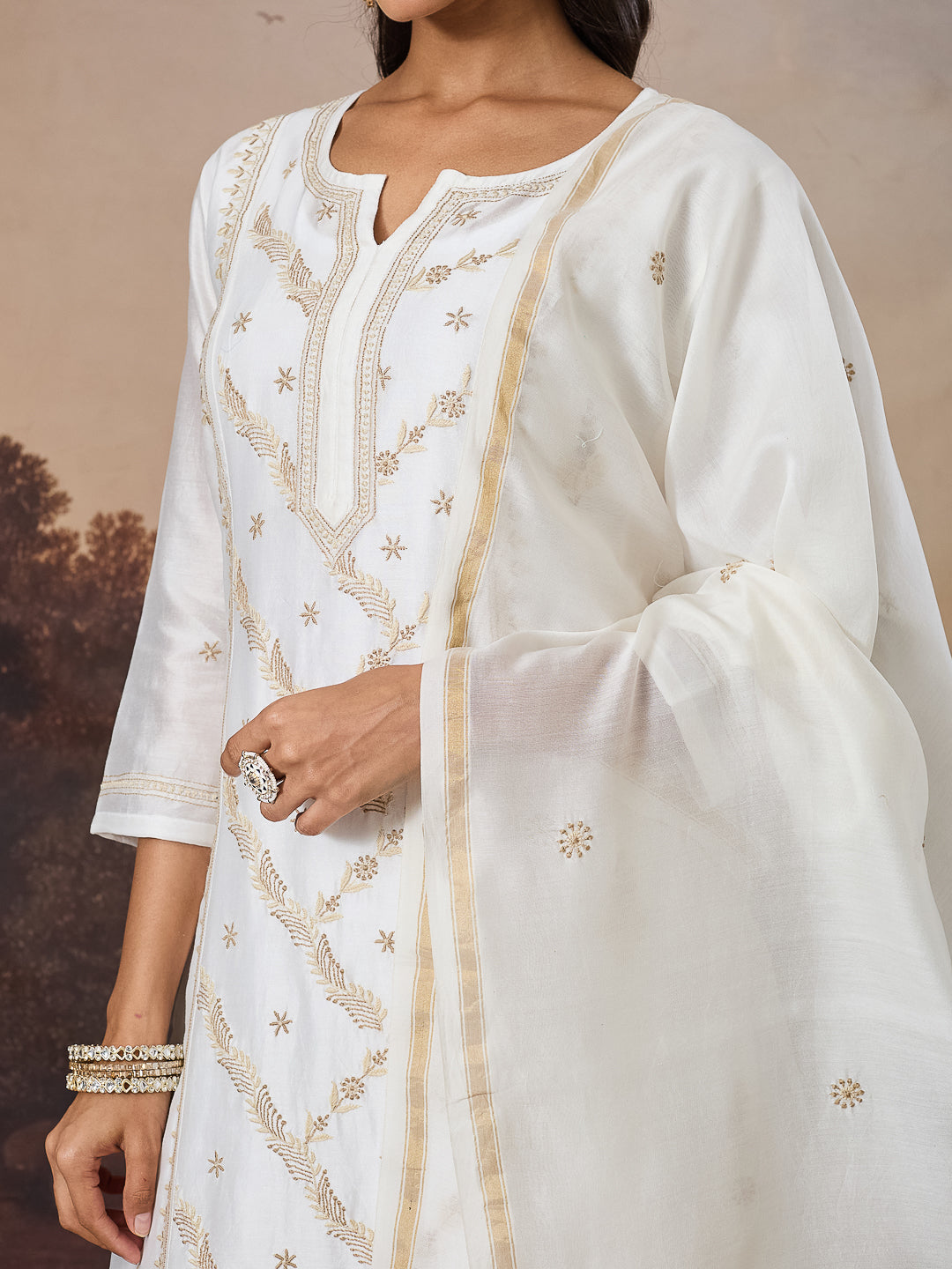 TIRAAZ CHIKANKARI CHANDERI IVORY KURTA