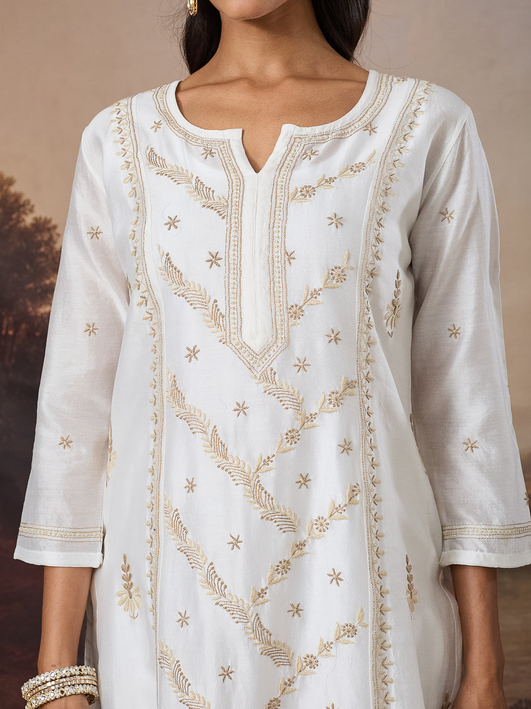 TIRAAZ CHIKANKARI CHANDERI IVORY KURTA