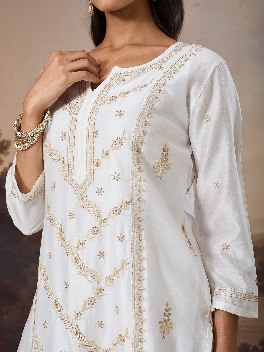 TIRAAZ CHIKANKARI CHANDERI IVORY KURTA