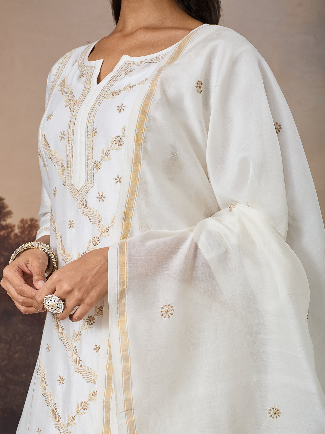 TIRAAZ CHIKANKARI CHANDERI IVORY KURTA