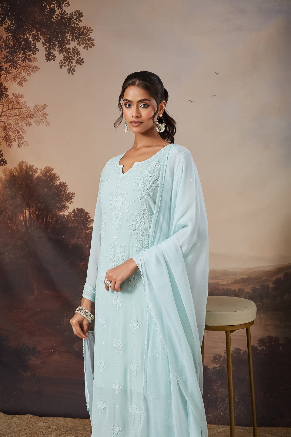 ARISHA CHIKANKARI GEORGETTE GREEN KURTA