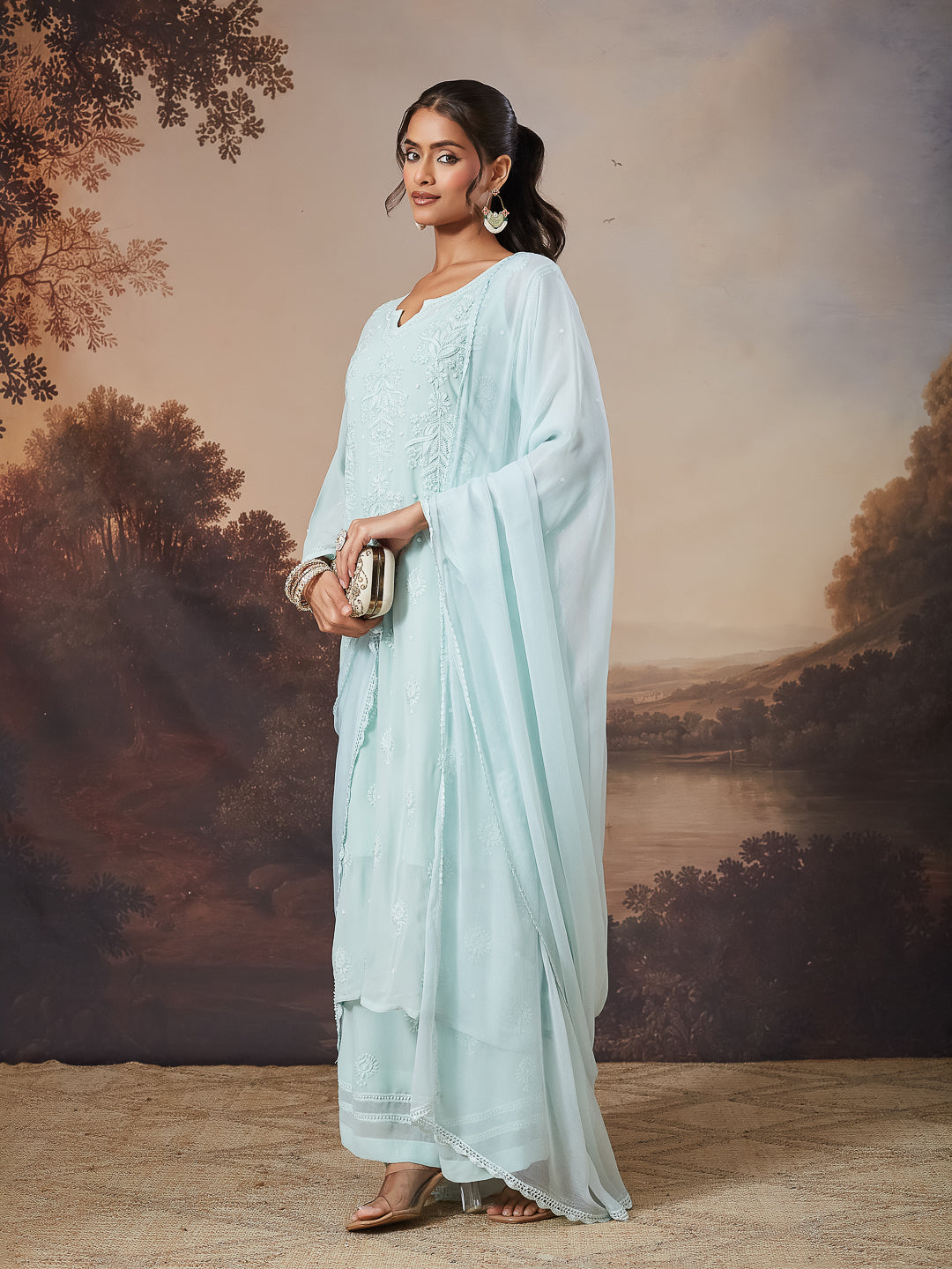 ARISHA CHIKANKARI GEORGETTE GREEN KURTA