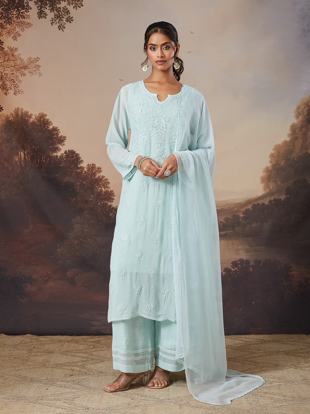 ARISHA CHIKANKARI GEORGETTE GREEN KURTA