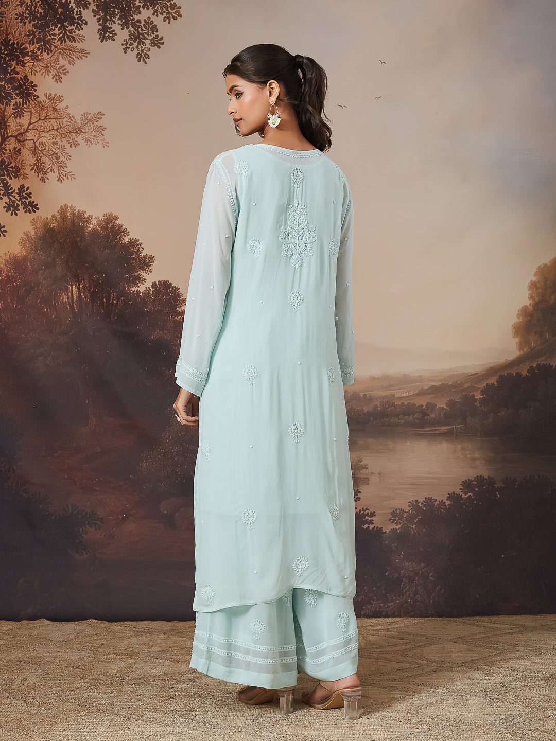 ARISHA CHIKANKARI GEORGETTE GREEN KURTA