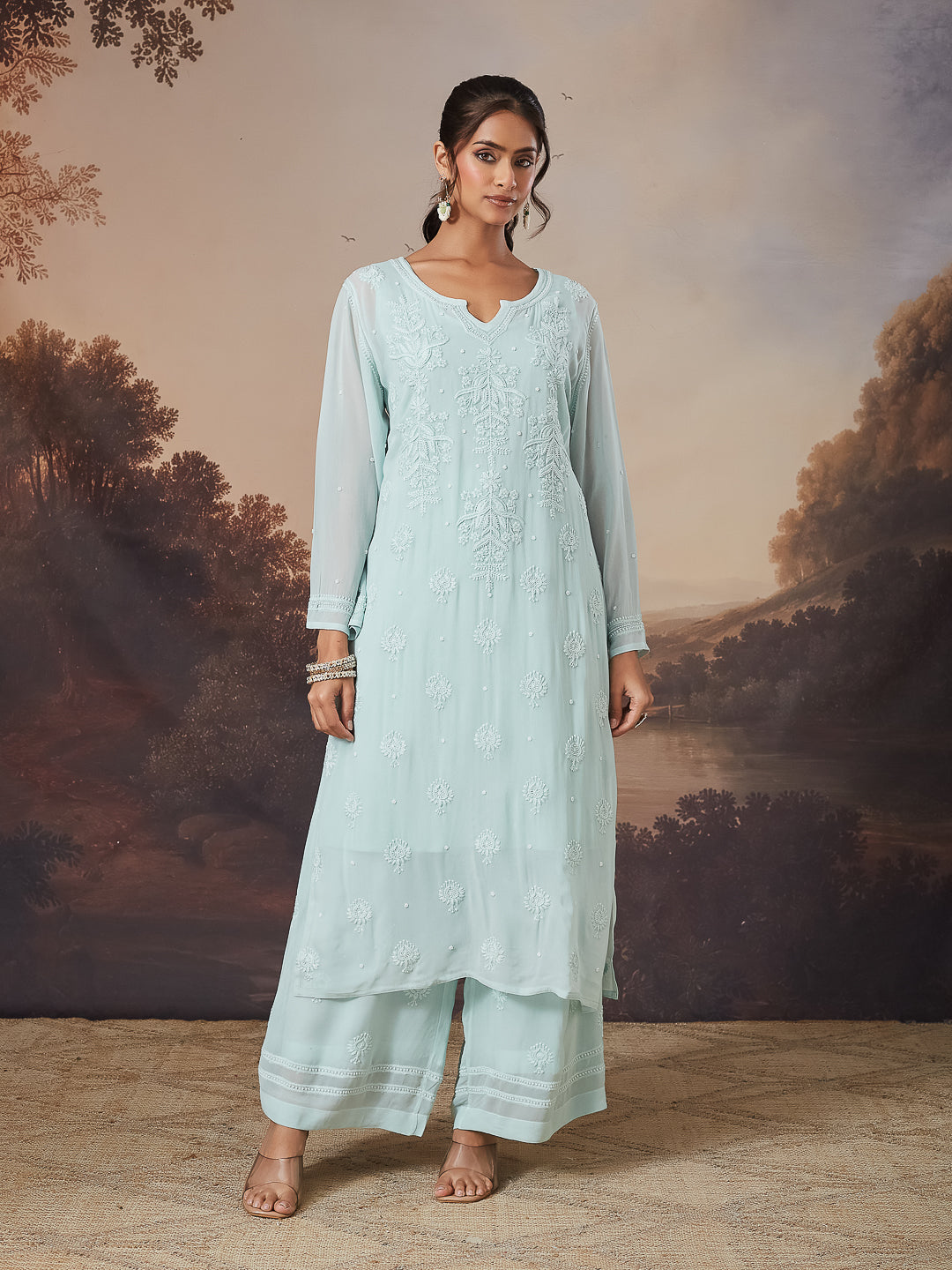 ARISHA CHIKANKARI GEORGETTE GREEN KURTA