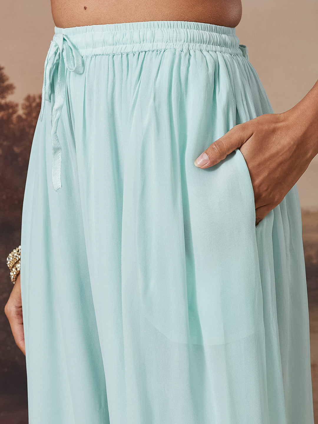 ARISHA CHIKANKARI GEORGETTE GREEN KURTA SET