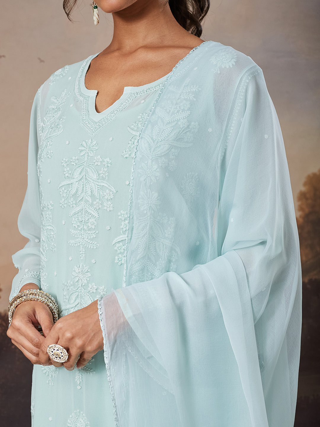 ARISHA CHIKANKARI GEORGETTE GREEN KURTA