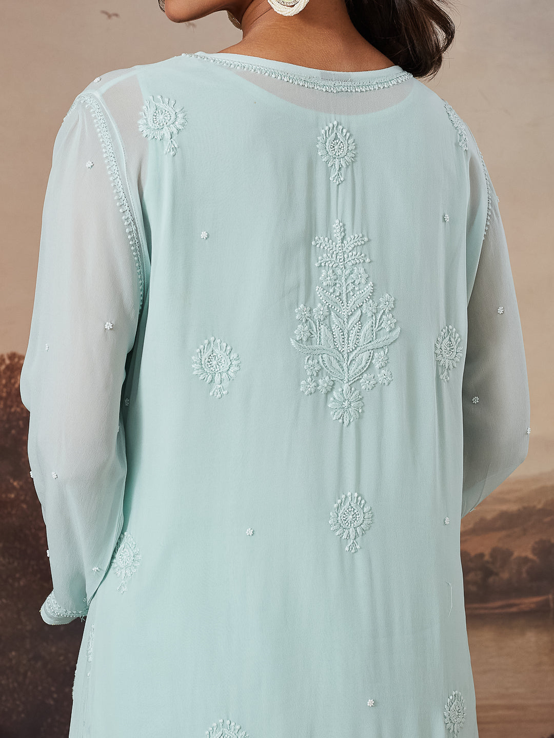 ARISHA CHIKANKARI GEORGETTE GREEN KURTA