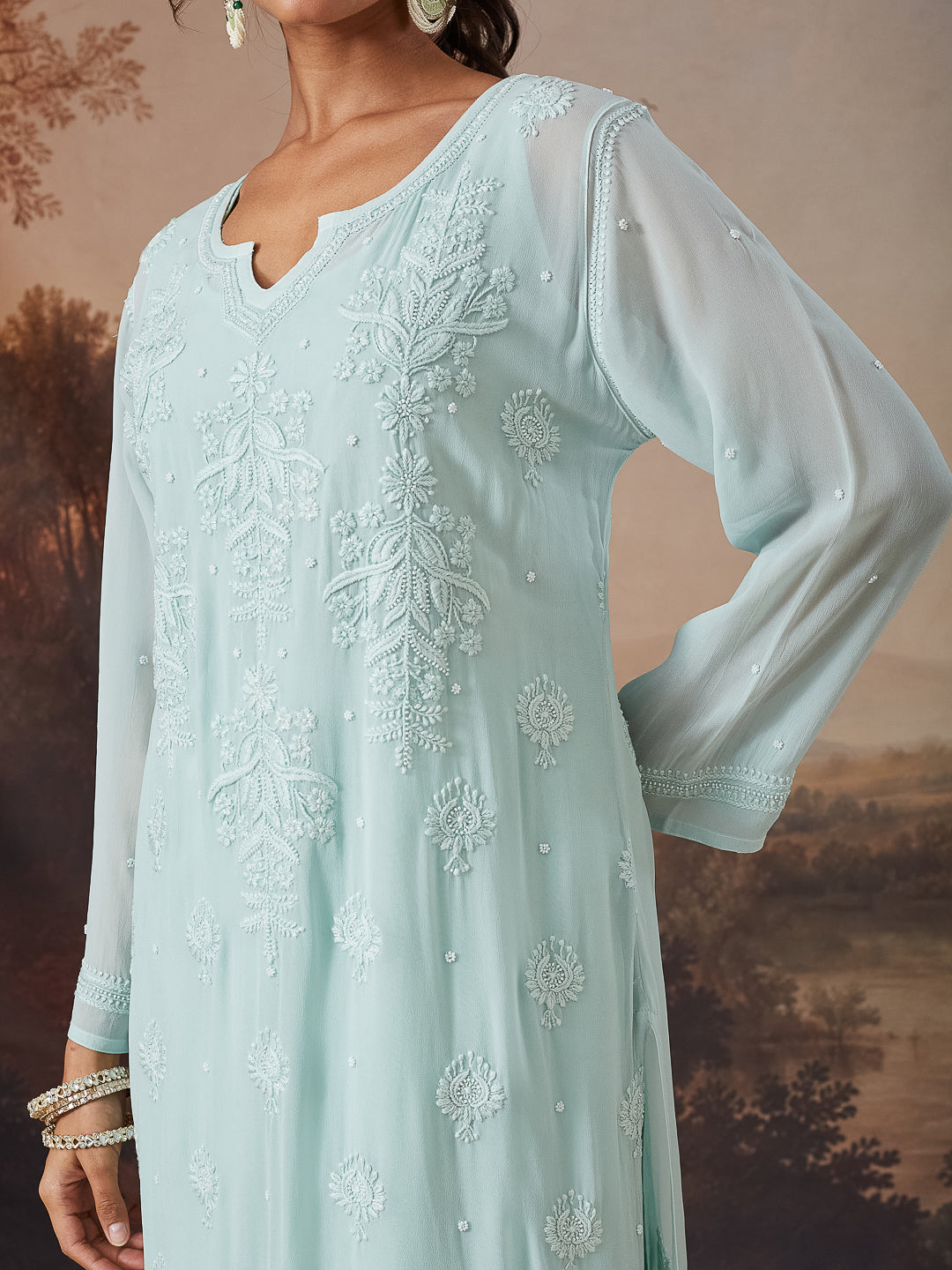 ARISHA CHIKANKARI GEORGETTE GREEN KURTA