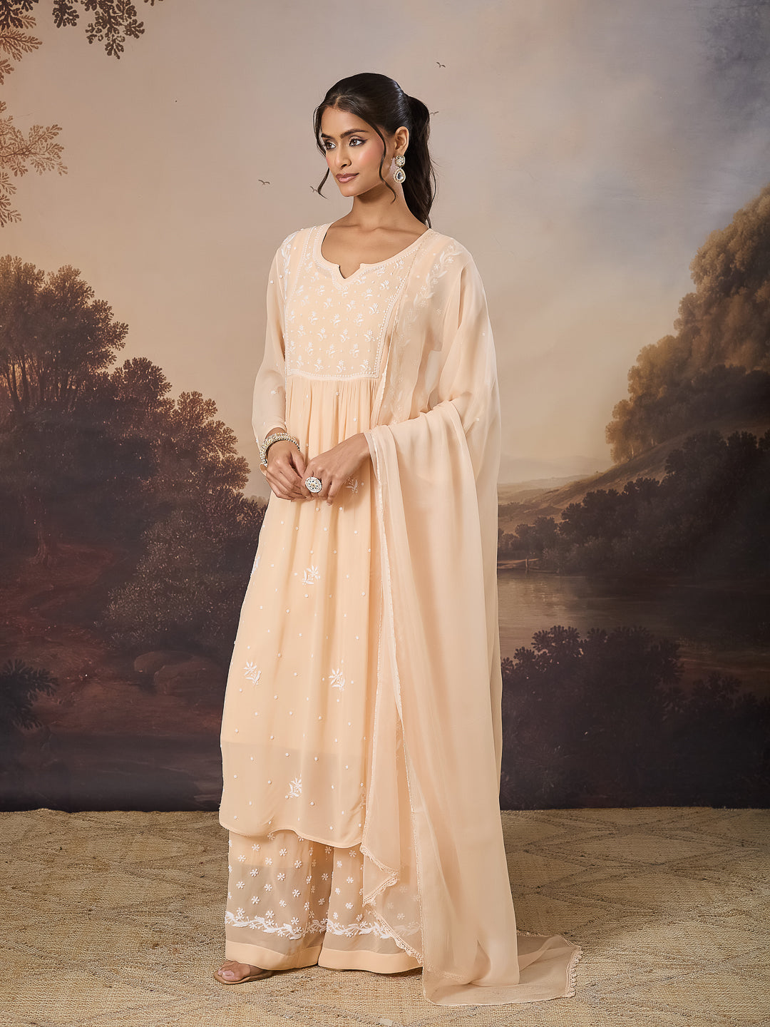 NAYRA CHIKANKARI GEORGETTE BEIGE KURTA
