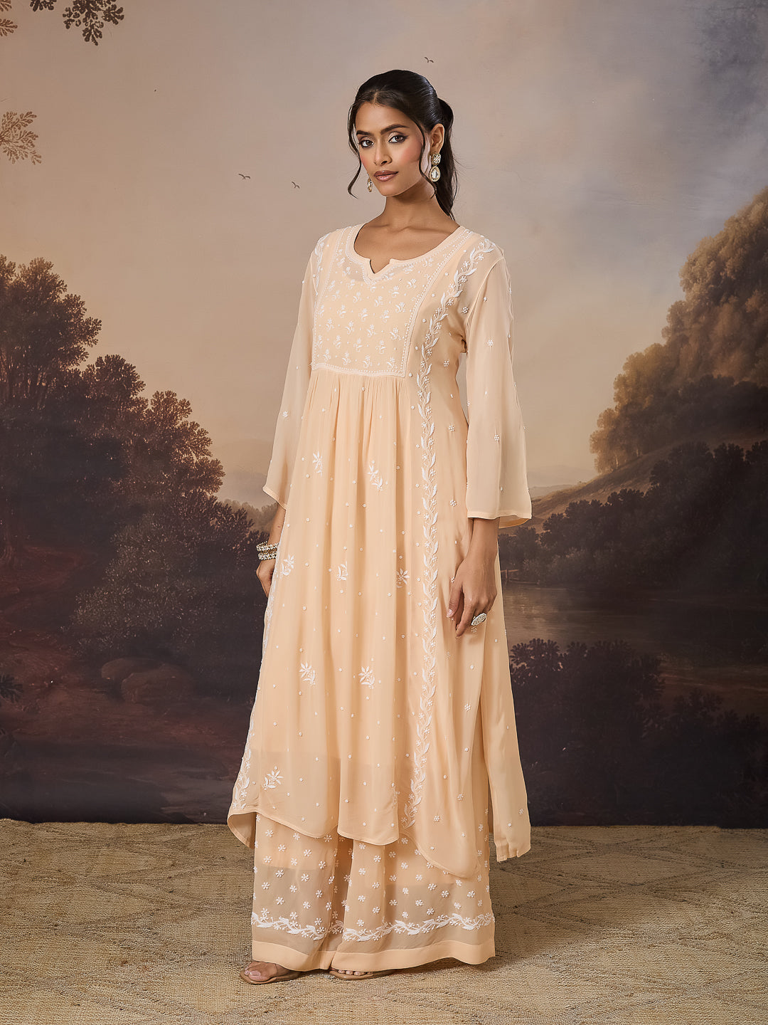 NAYRA CHIKANKARI GEORGETTE BEIGE KURTA