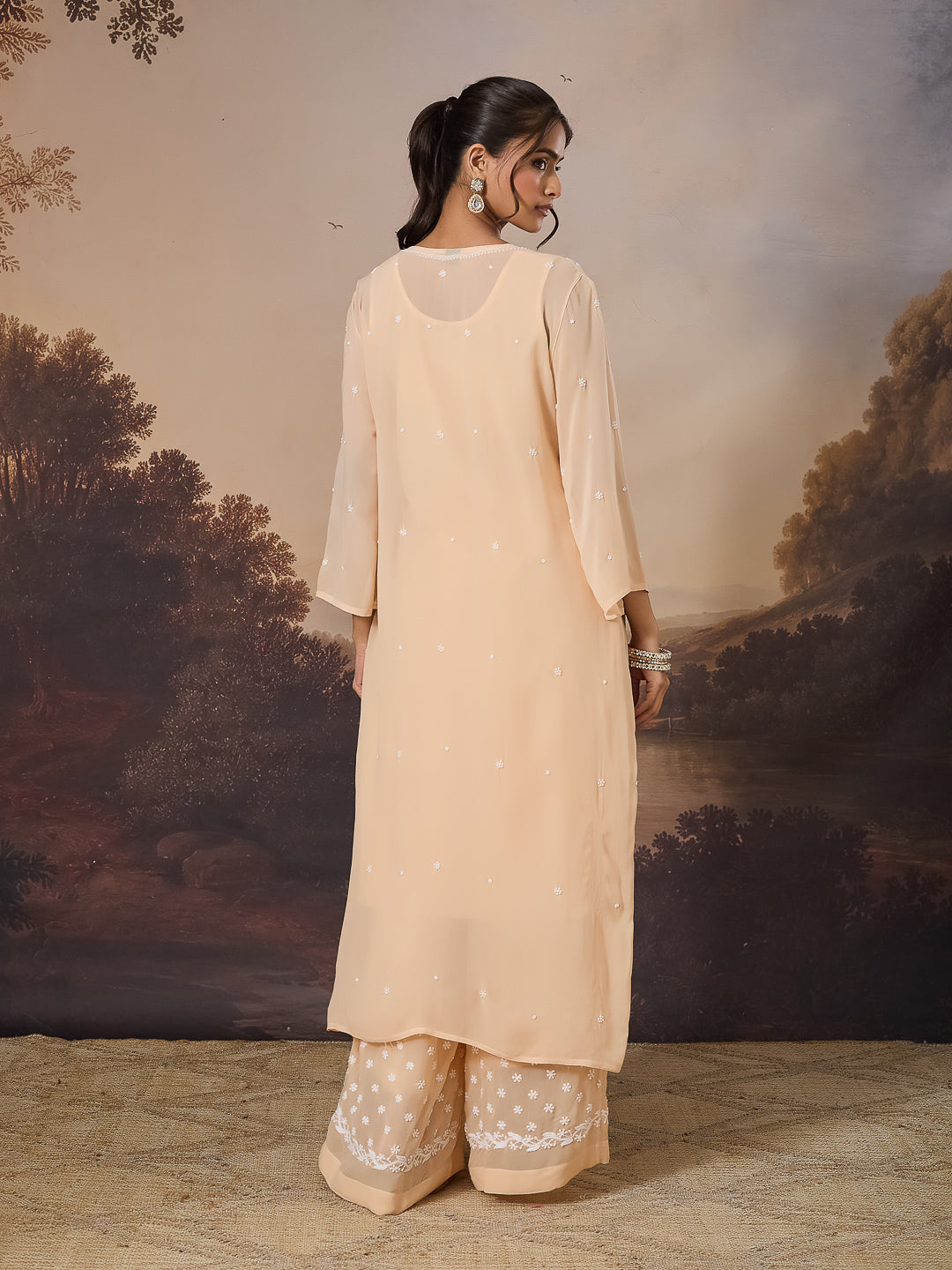 NAYRA CHIKANKARI GEORGETTE BEIGE KURTA