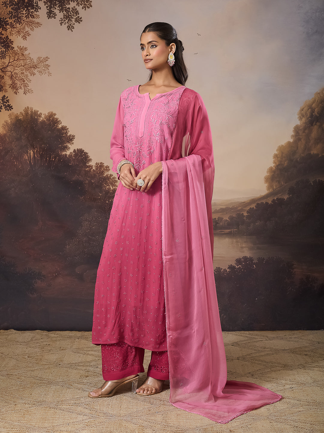 ZAREEN CHIKANKARI GEORGETTE PINK KURTA
