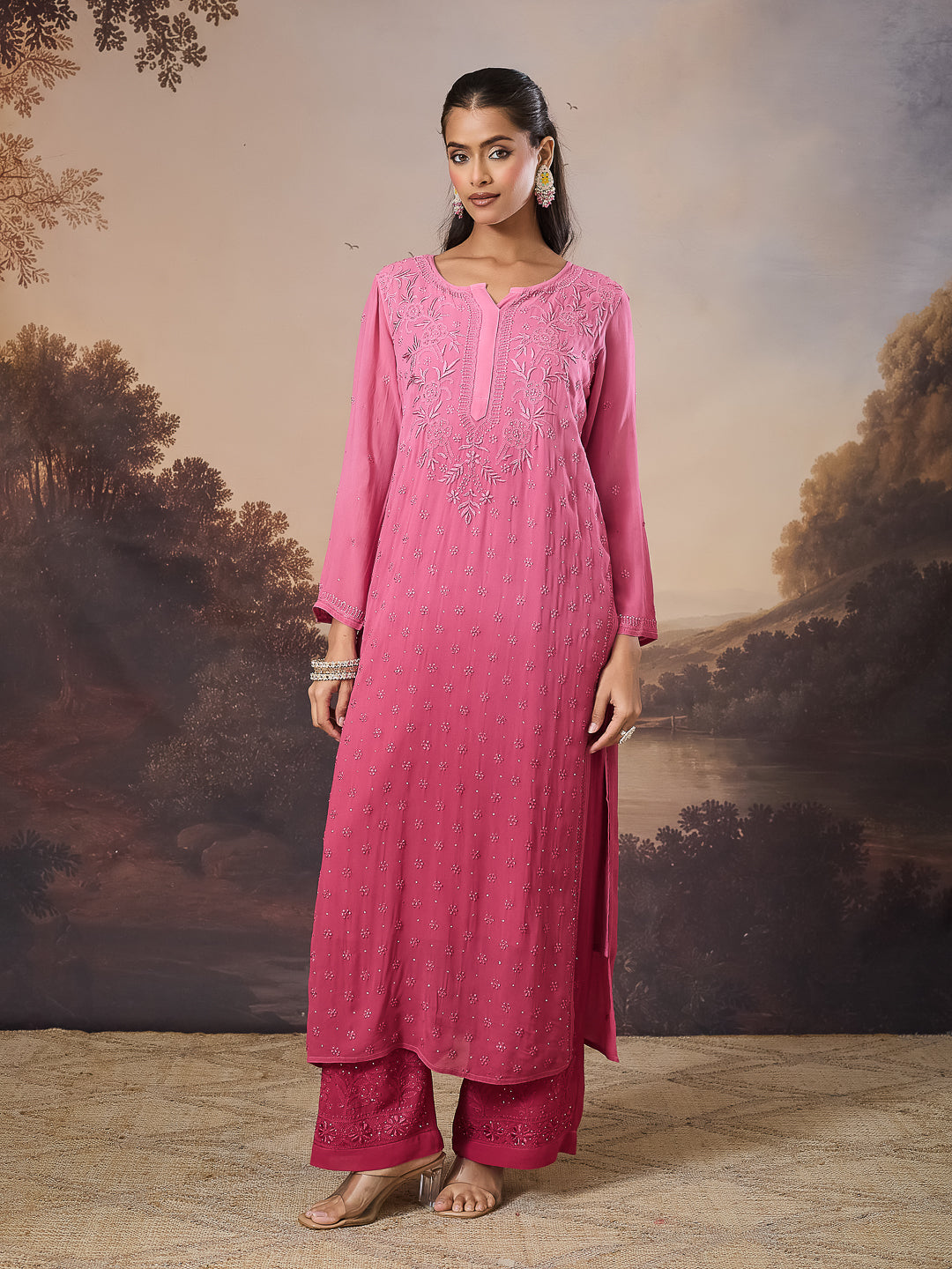 ZAREEN CHIKANKARI GEORGETTE PINK KURTA