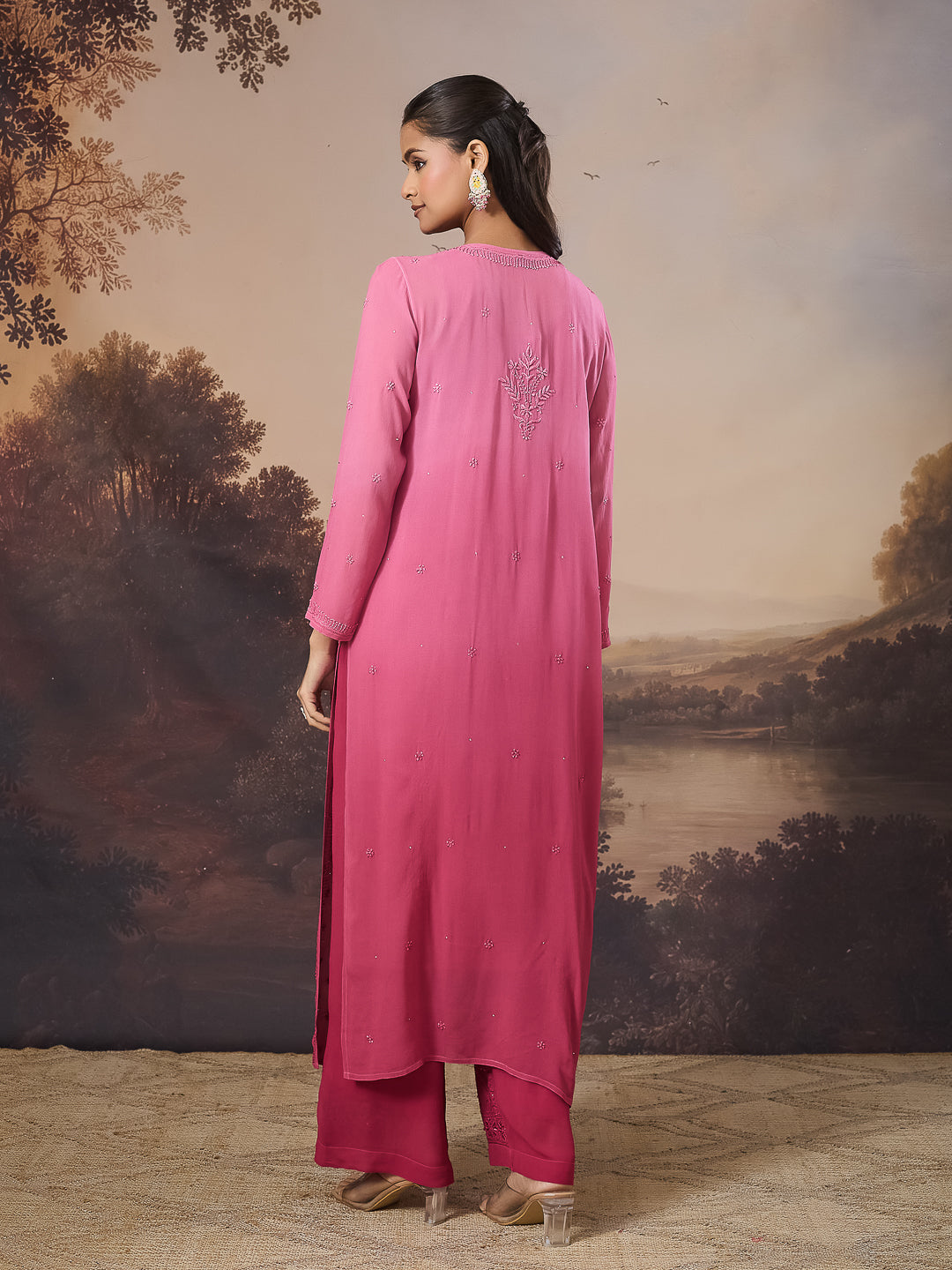 ZAREEN CHIKANKARI GEORGETTE PINK KURTA
