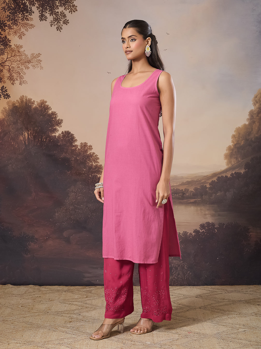 ZAREEN CHIKANKARI GEORGETTE PINK KURTA SET