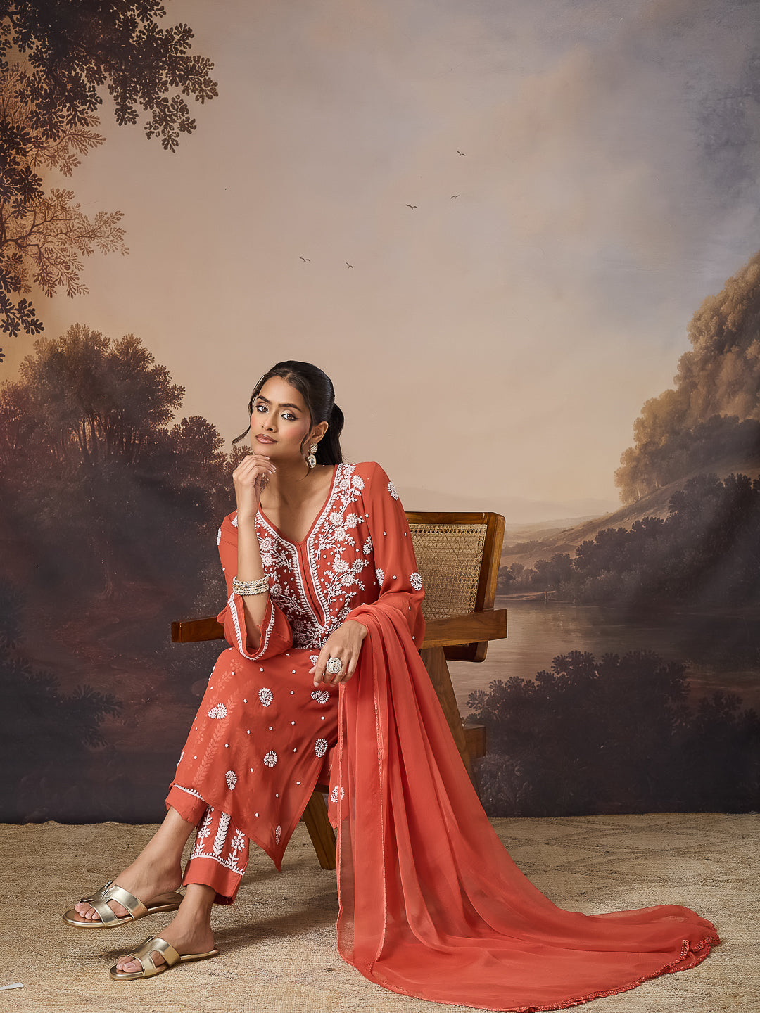 SHIRIN CHIKANKARI GEORGETTE RUST KURTA