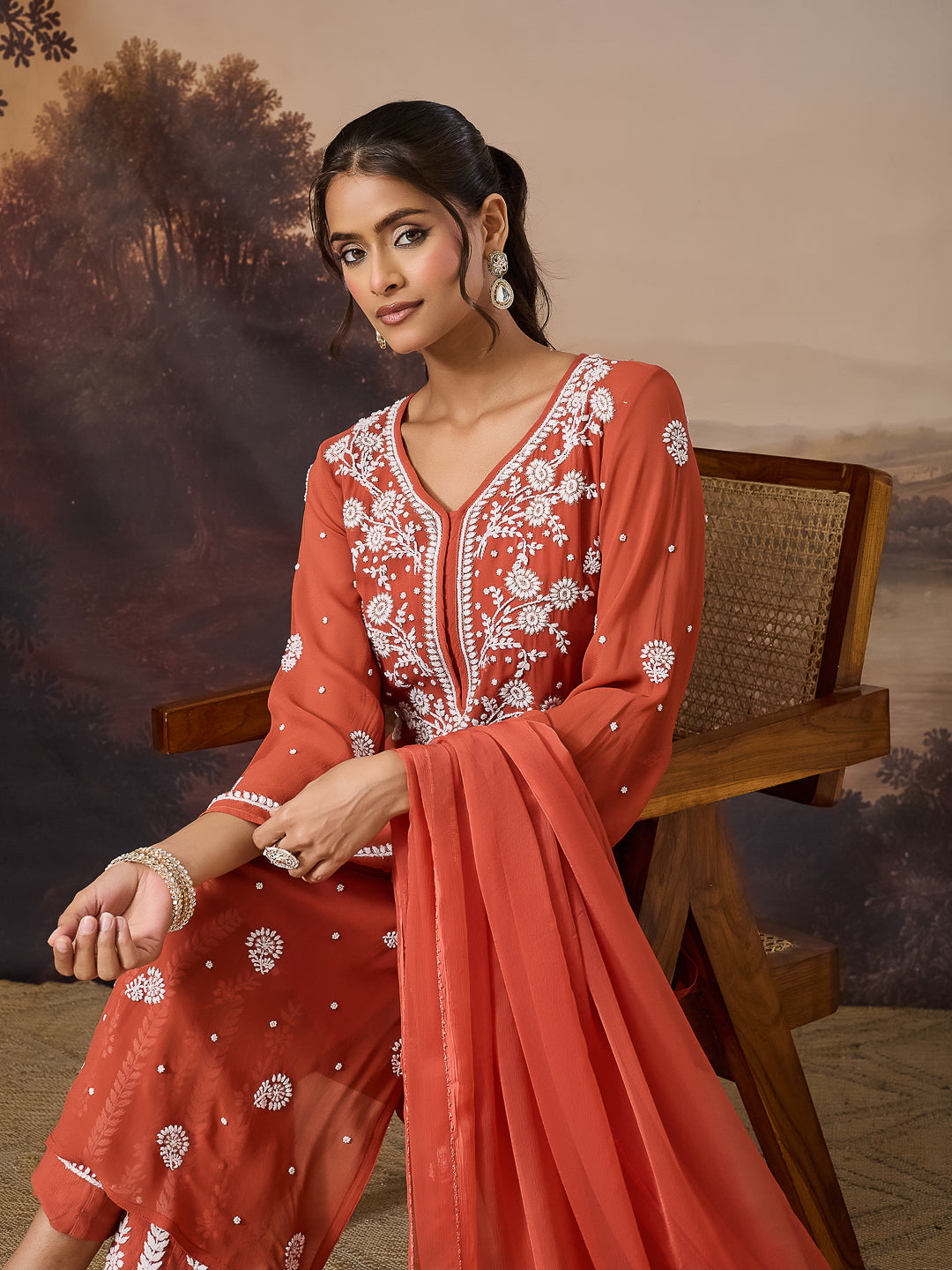 SHIRIN CHIKANKARI GEORGETTE RUST KURTA