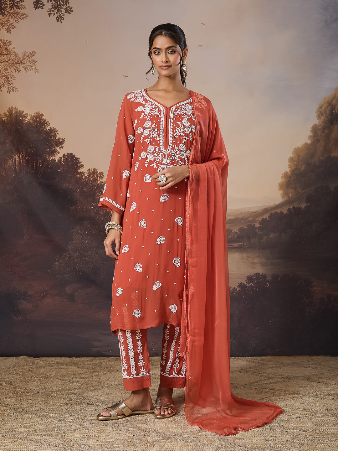 SHIRIN CHIKANKARI GEORGETTE RUST KURTA