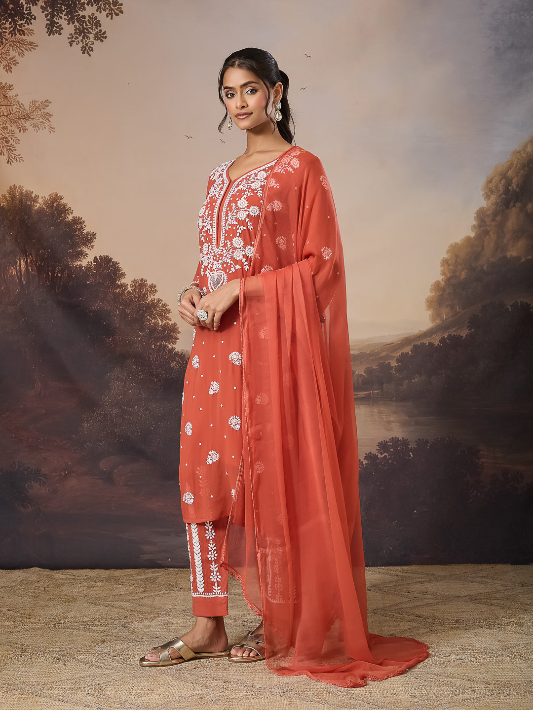 SHIRIN CHIKANKARI GEORGETTE RUST KURTA
