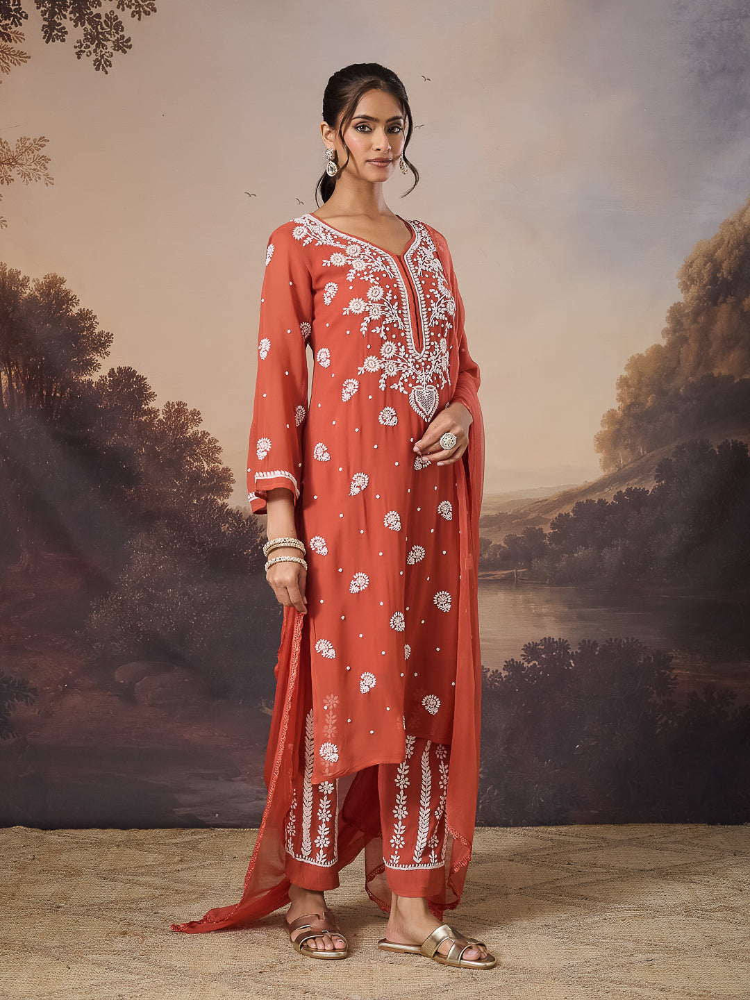 SHIRIN CHIKANKARI GEORGETTE RUST KURTA