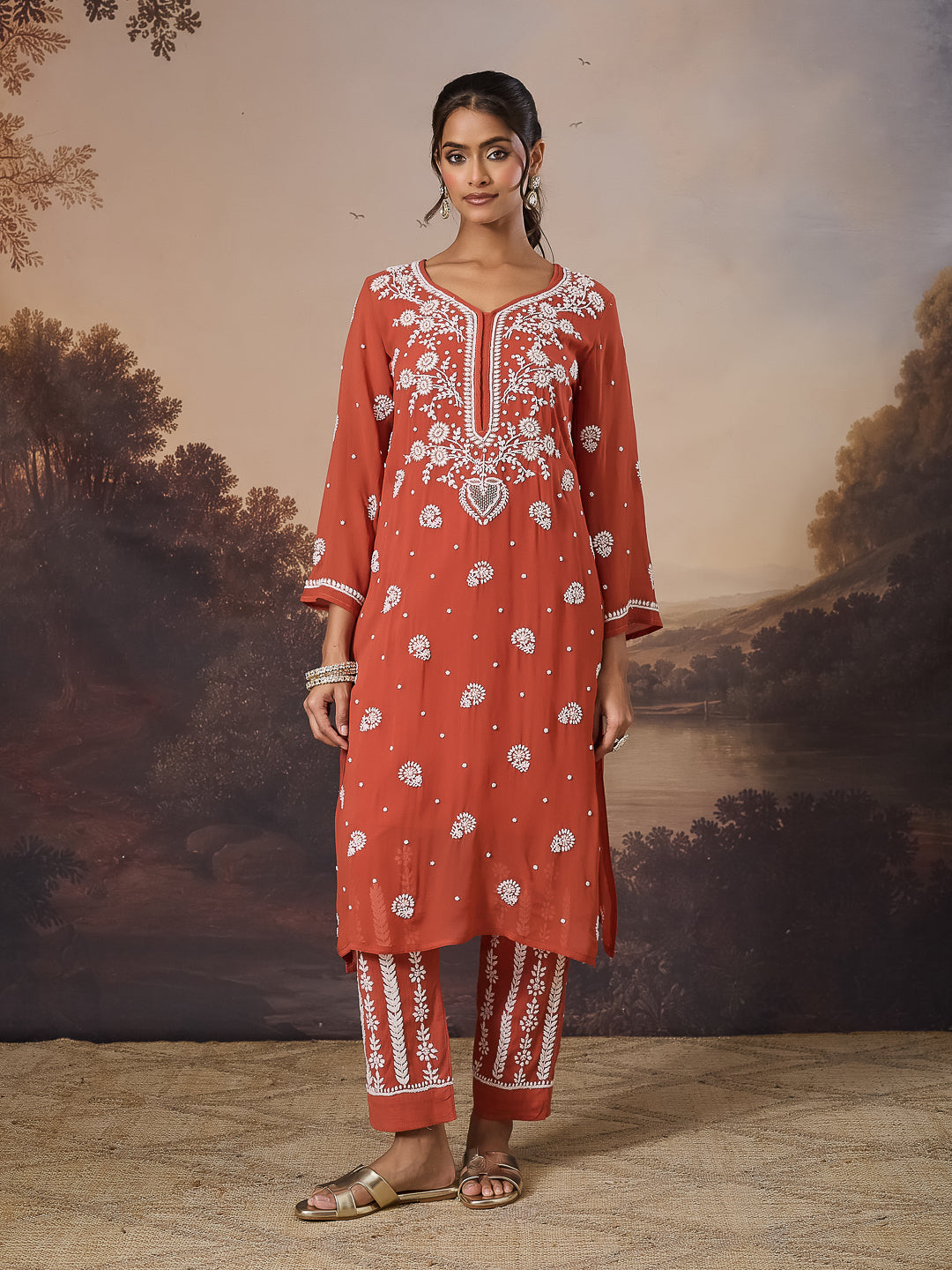 SHIRIN CHIKANKARI GEORGETTE RUST KURTA