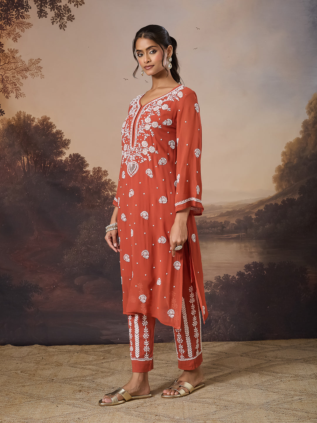 SHIRIN CHIKANKARI GEORGETTE RUST KURTA