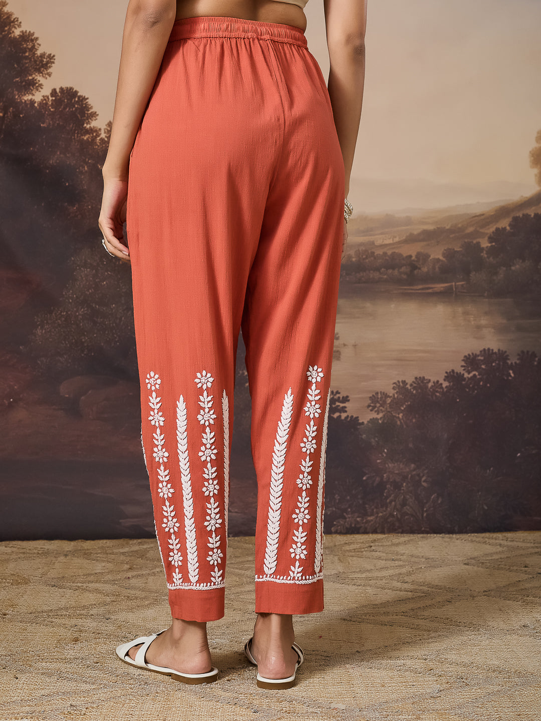 SHIRIN CHIKANKARI GEORGETTE RUST KURTA SET