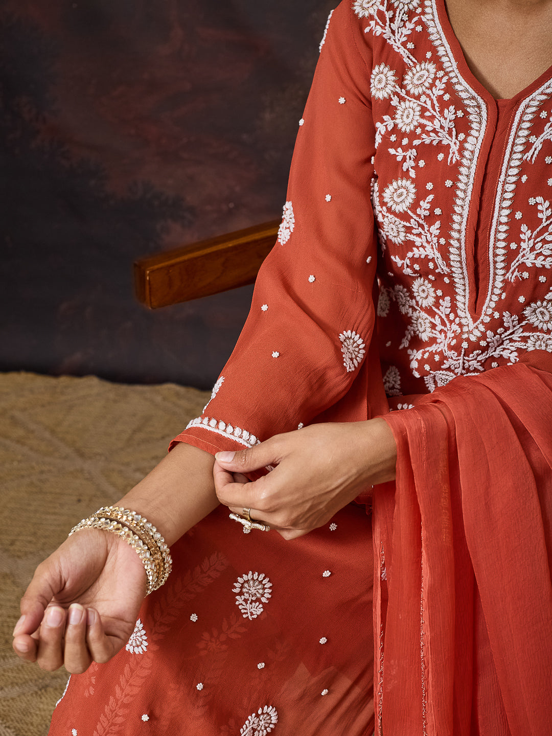 SHIRIN CHIKANKARI GEORGETTE RUST KURTA