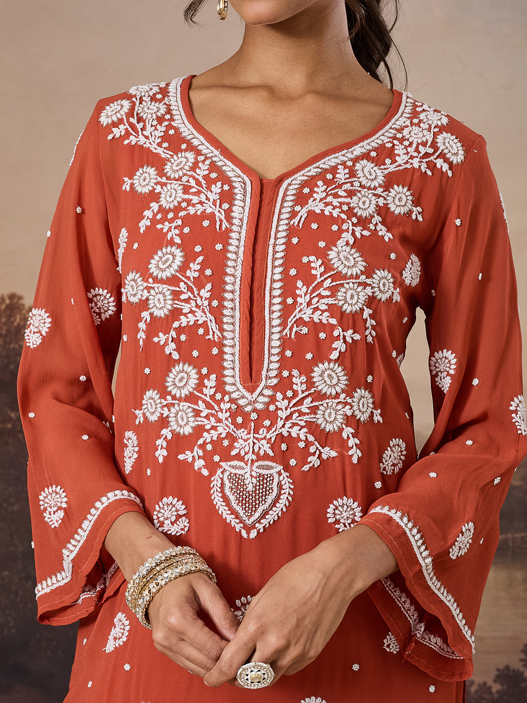 SHIRIN CHIKANKARI GEORGETTE RUST KURTA