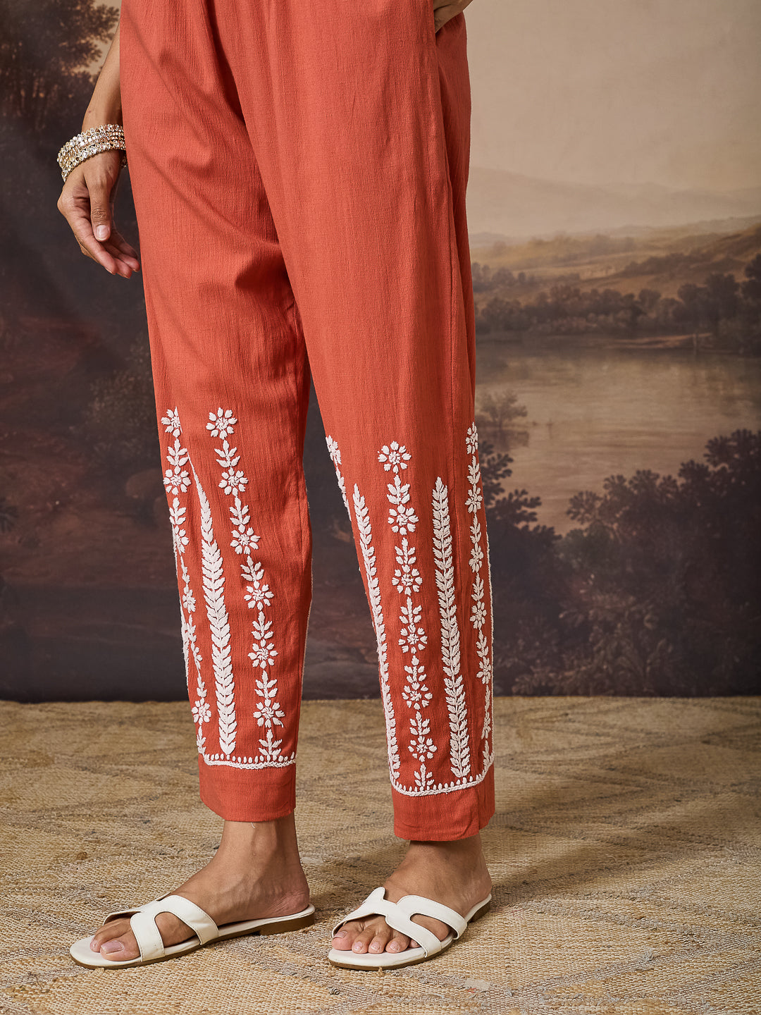SHIRIN CHIKANKARI GEORGETTE RUST KURTA SET