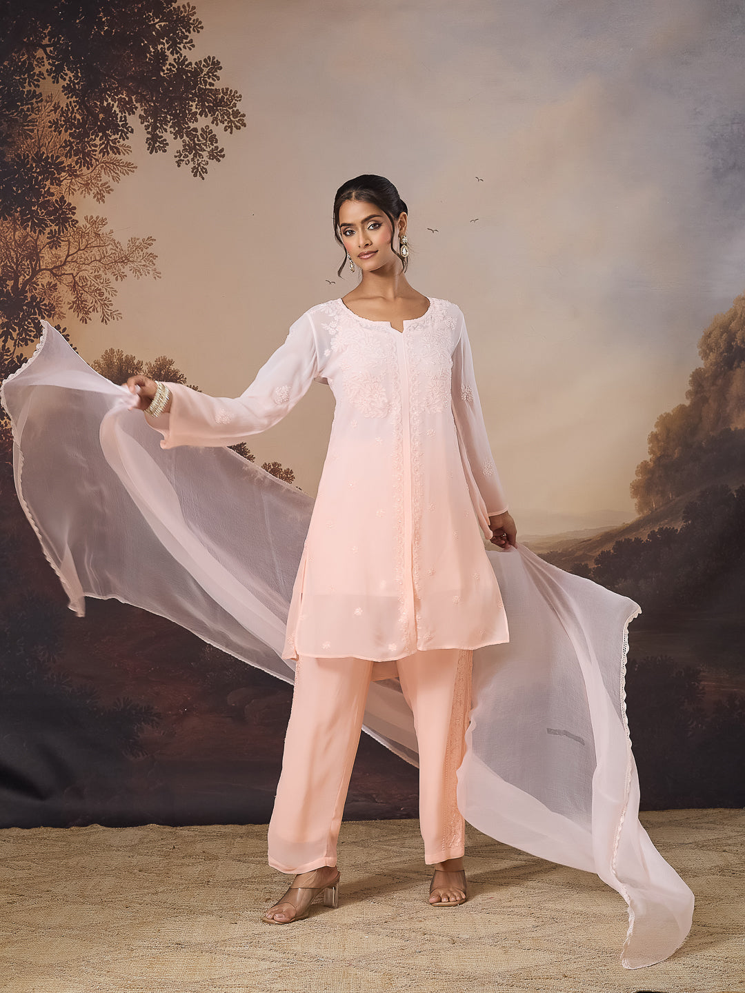 VERIN CHIKANKARI GEORGETTE PEACH TOP