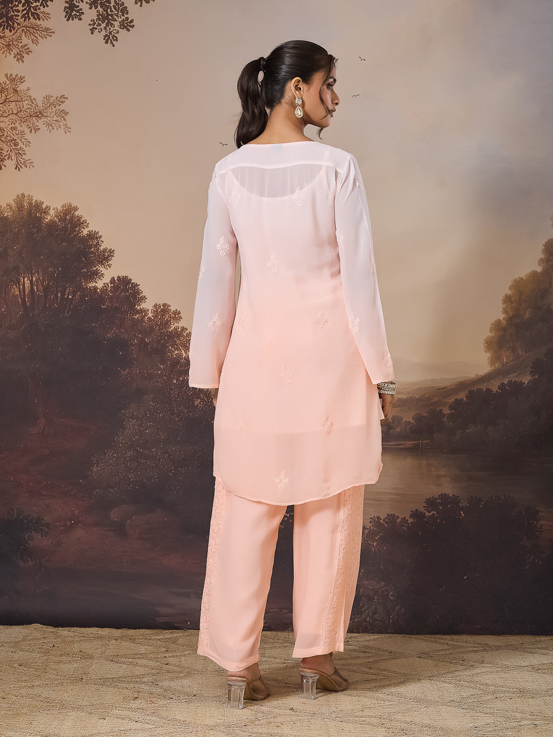 VERIN CHIKANKARI GEORGETTE PEACH TOP