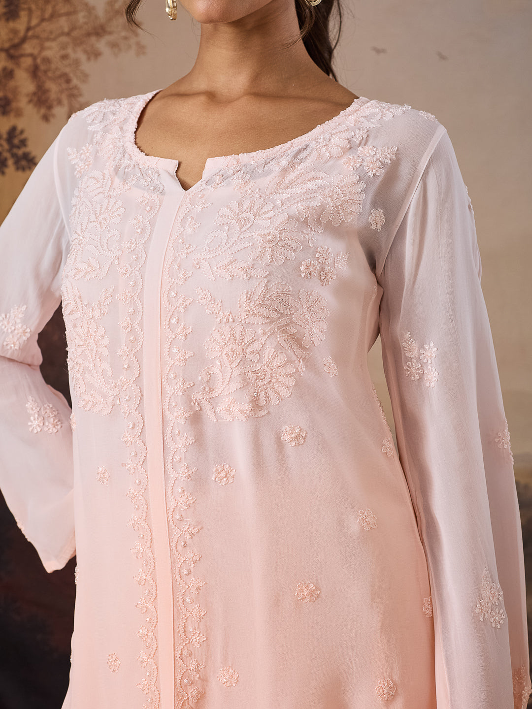 VERIN CHIKANKARI GEORGETTE PEACH TOP
