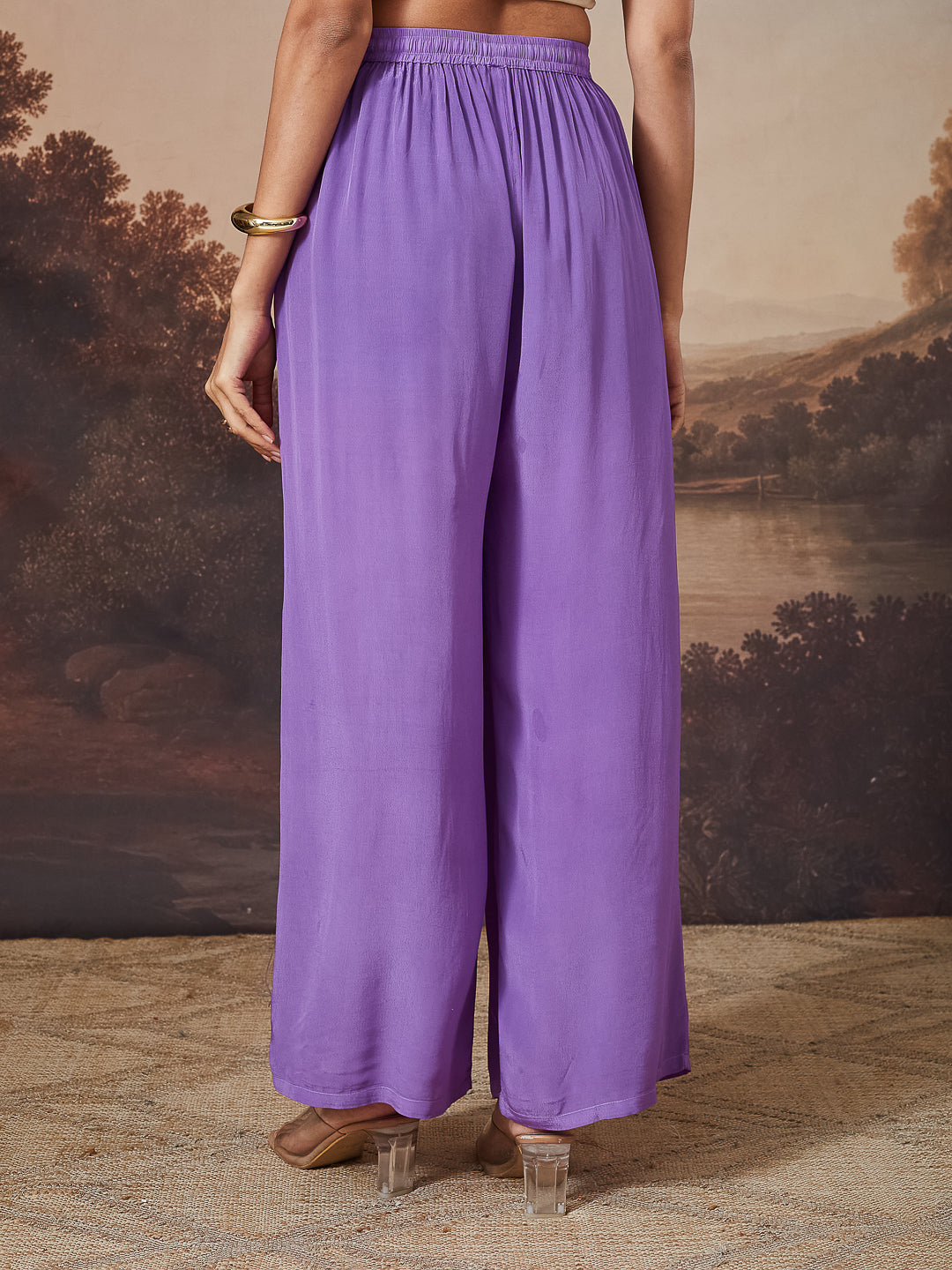 ANARA CHIKANKARI GEORGETTE PURPLE ANARKALI SET