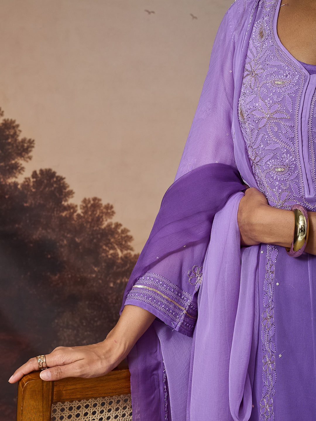 ANARA CHIKANKARI GEORGETTE PURPLE ANARKALI SET