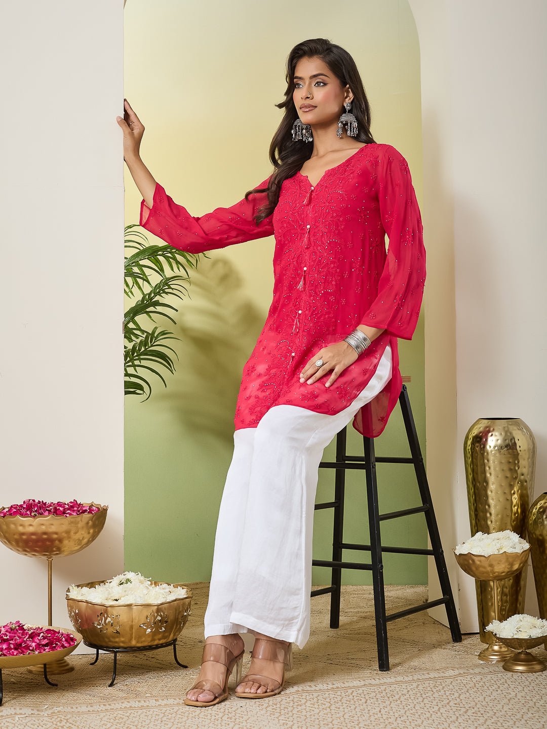 JUHI CHIKANKARI GEORGETTE MAGENTA TOP