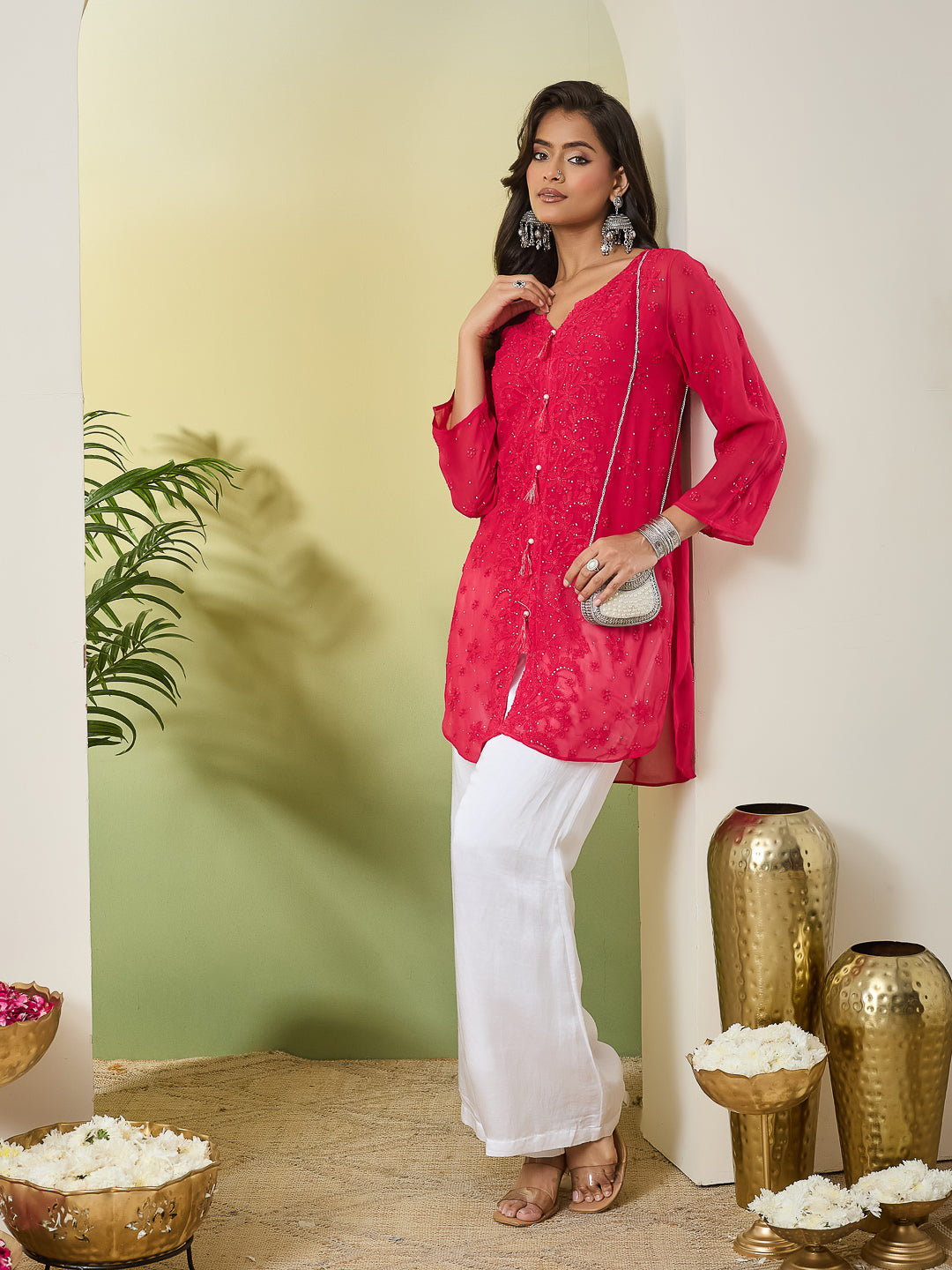 JUHI CHIKANKARI GEORGETTE MAGENTA TOP