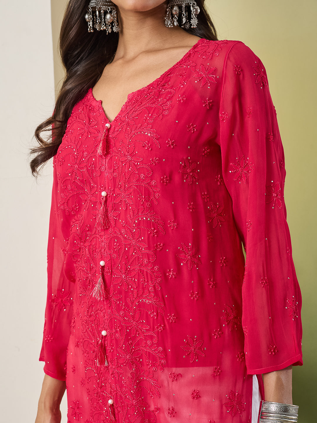 JUHI CHIKANKARI GEORGETTE MAGENTA TOP