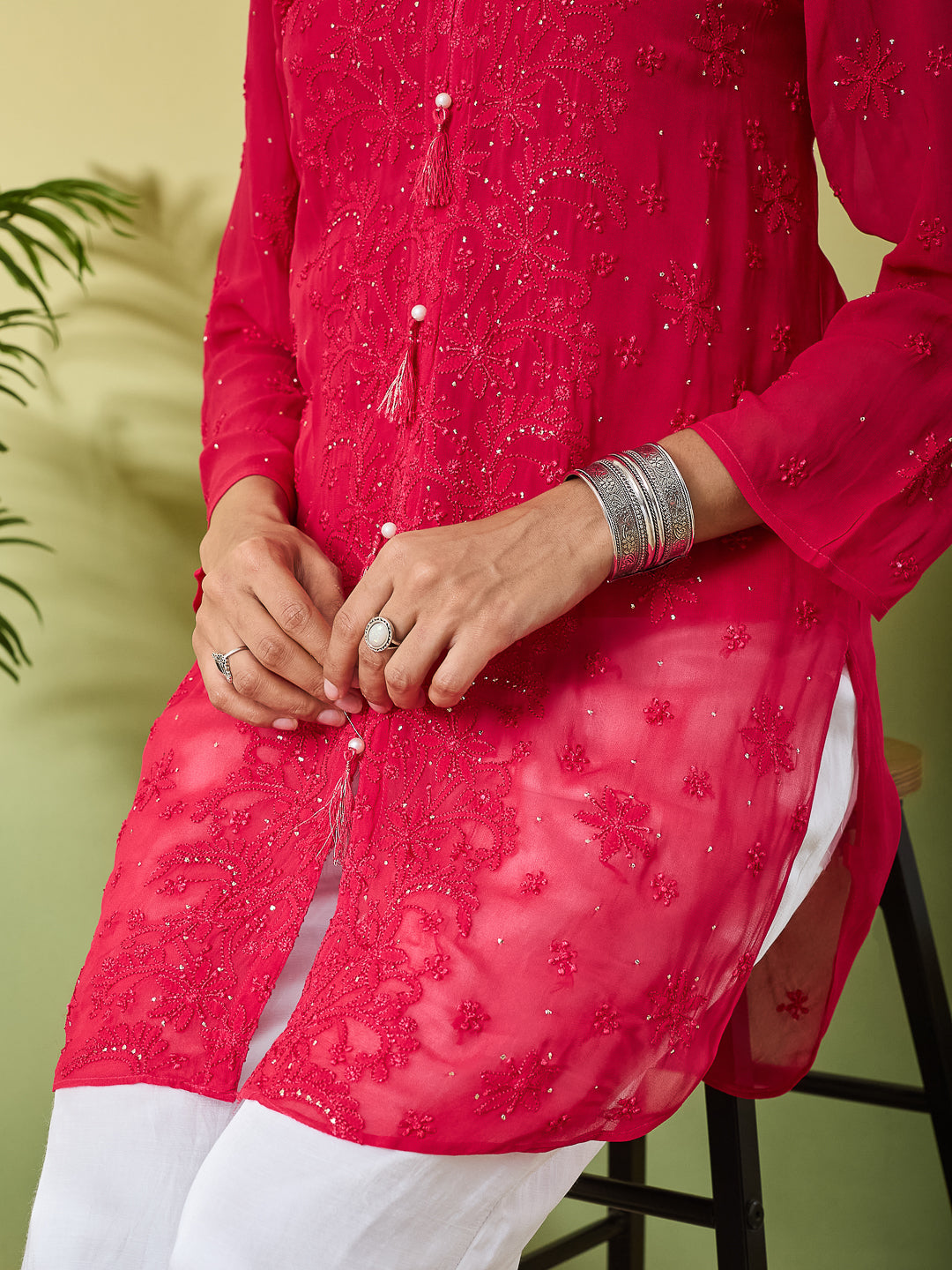 JUHI CHIKANKARI GEORGETTE MAGENTA TOP