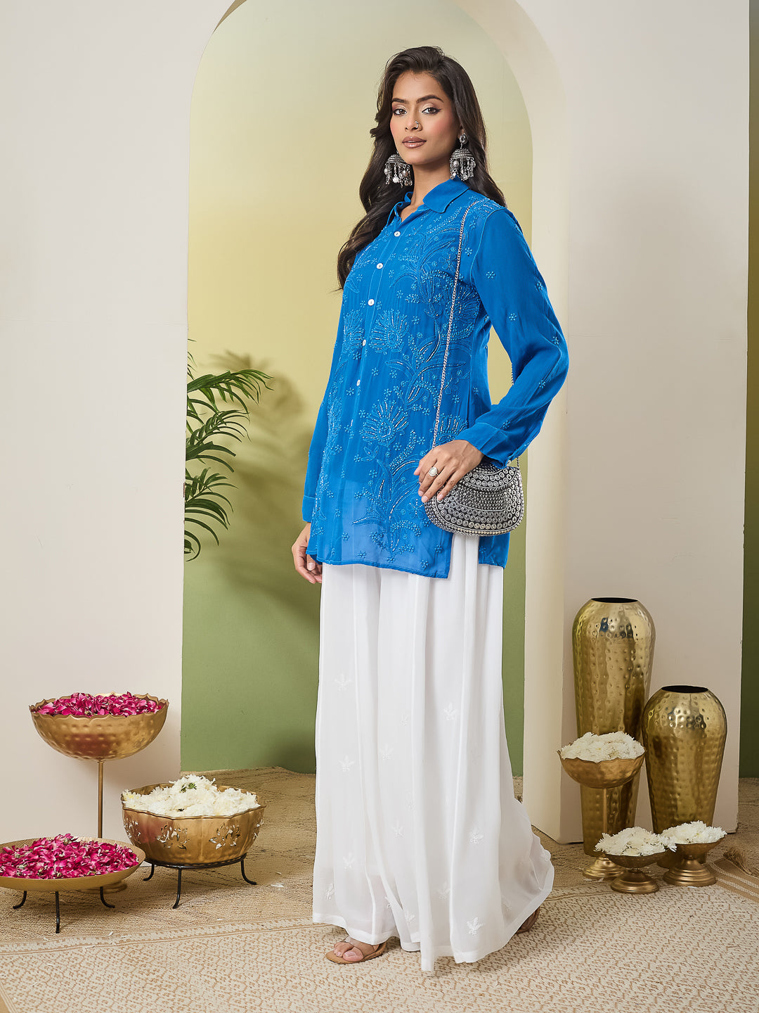 SANIHA CHIKANKARI BLUE GEORGETTE SHIRT