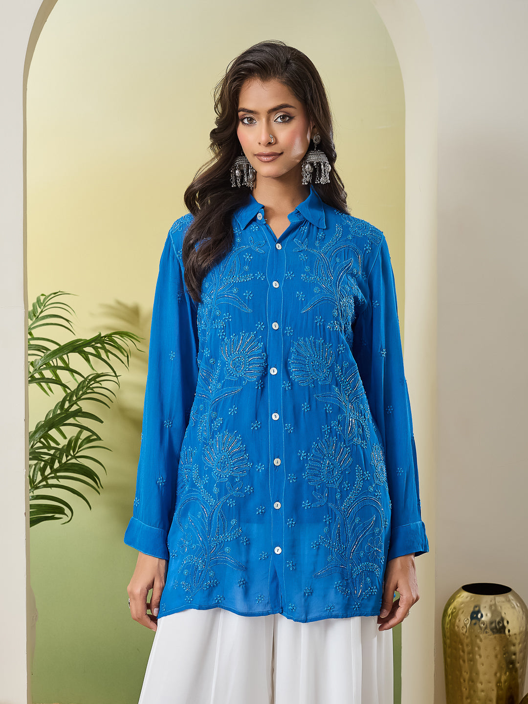 SANIHA CHIKANKARI BLUE GEORGETTE SHIRT